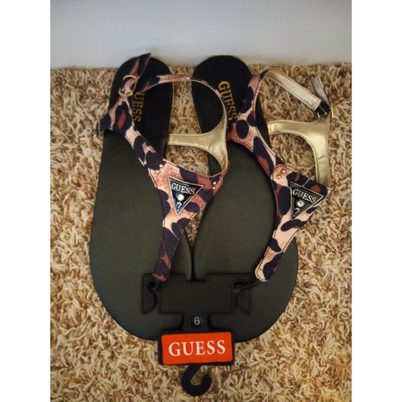 Guess Factory Carmela Leopard T-Strap Sandals - Picture 2 of 3